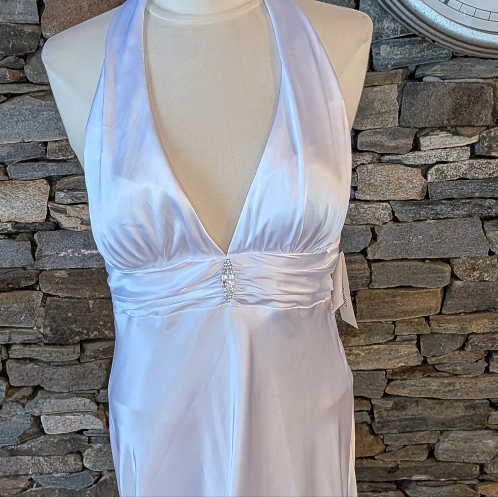 David's Bridal NWT Sexy DB Studio White Full Length Halter Gown Open Back - Picture 5 of 15